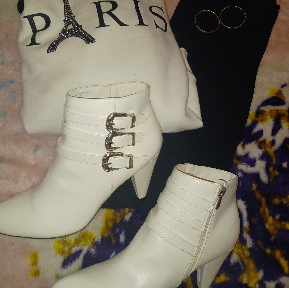 Ashley Stewart White mid ankle boots